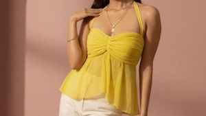 yellow halter tie top