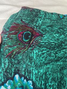 Green Peacock Print Saree