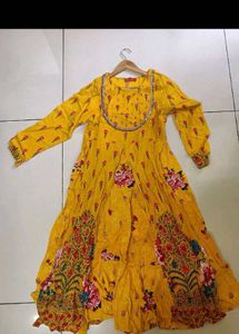 Yellow Floral Print traditional ethnic gown