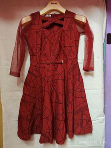 Red Geometric Print Party Dress
