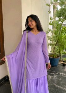 Lavender Sequined Kurta Set with Dupatta