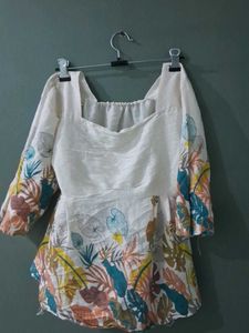 Boho Tropical Print Peplum Top