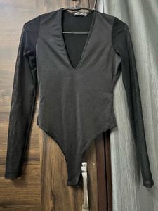 Sheer Sleeve Plunge Bodysuit