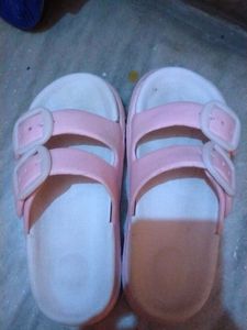 Pink &amp; White Double Buckle Sandals