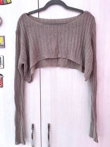 Boat Neck Rib Cropped Knit Long Sleeve