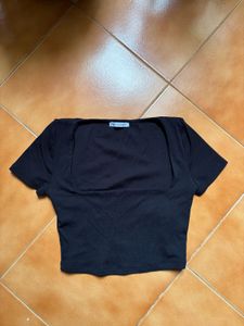 Zara Black Square Neck Cropped Top