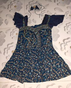 navy blue short kurti with sharara and pant set