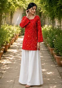 Red Bandhani Print Kurta-XS
