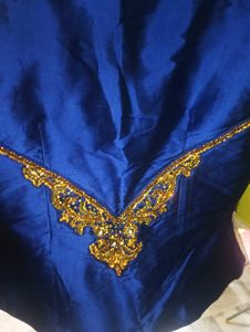 Royal Blue and Golden Gown With Jacket