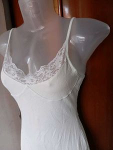 White Lace Trim Cami Slip Dress