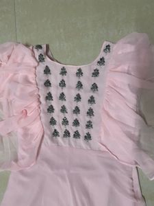 Pink Embellished Ruffle Sleeve Gown
