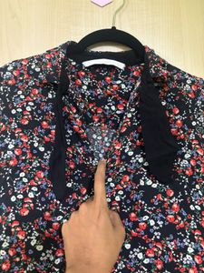 Zara Floral Top with A Tie Up At Neck