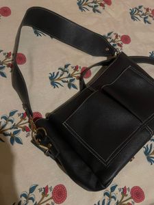 Label Jenn Black Handbag with Contrast Stitching