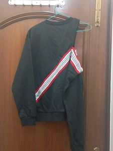Trendy Cold Shoulder Striped Sweatshirt