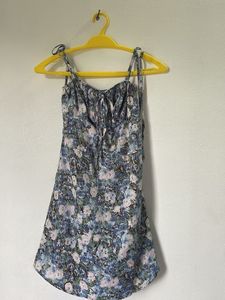 Floral Print Mini Dress with Tie Detail