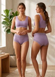 Lace Trim High-Waisted Briefs(Light purple, Black)