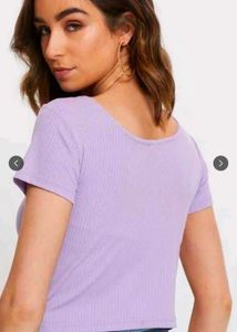 Lilac Button-Up Ribbed Top