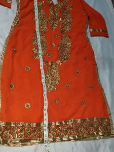 Orange Kurta with Gold Embellishments