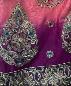 Beautiful Pink &amp; Purple Embroidered Saree
