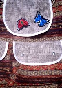 Striped Backpack with Butterfly Details