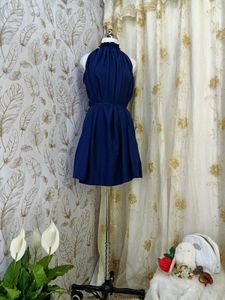 Elegant Navy Blue Halter Dress