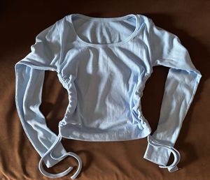 Light Blue Ruched Long Sleeve Top