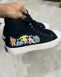 H&amp;M KEITH HARING BLUE CANVAS HIGH TOP SNEAKERS