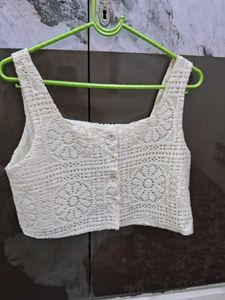 Cropped Cream Crochet Tank Top