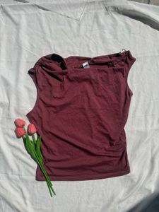 Maroon Ruched Sleeveless Top