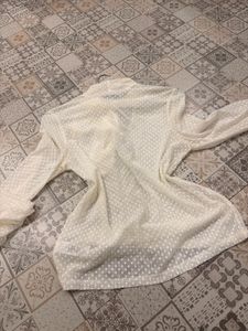 Elegant White Polka Dot Tie Neck Blouse