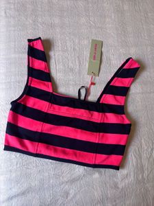 Pink & Navy Striped Crop Top