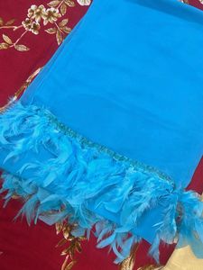 3 dupatta/ hizab combo - Blue with feather ,Yellow