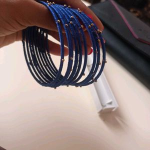 Royal Blue Thread Bangles with Gold Beads