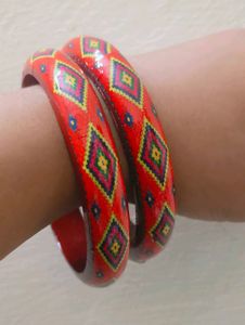 wooden Vibrant Red Ethnic Bangles set of 2