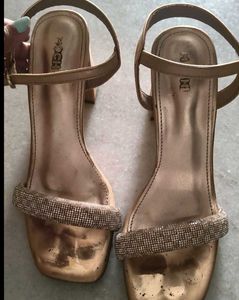 Chic Rose Gold Embellished Block Heels