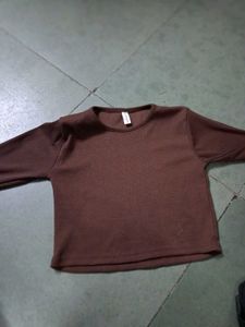 Brown Long Sleeve Cropped Top