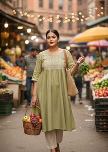 Pista Green Embroidered Kurta