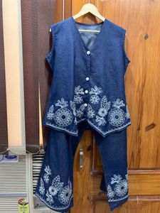 Denim cord set with Embroidery