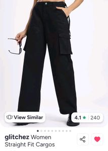 Glitchez Black Straight Fit Cargo Pants