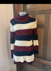 Striped Turtleneck Sweater Dress