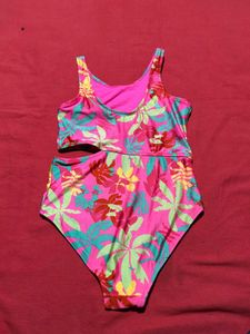 Pink Floral Cut-Out Swimsuit – 10-11 Years