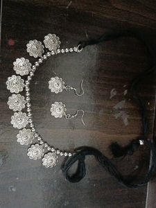 Oxidized Silver Floral Choker Set