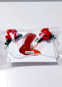 Floral Hair Clips with Pearl Chain