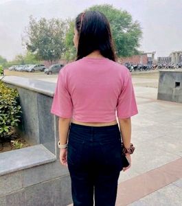 Cute Pink "Moon Child" Graphic Crop Top