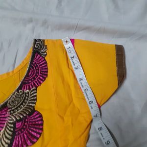 Tailor Made Gold Ethnic Embroidery Anarkali Kurti