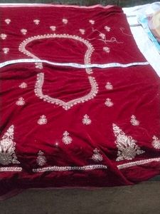 Embroidered Red Velvet blouse piece