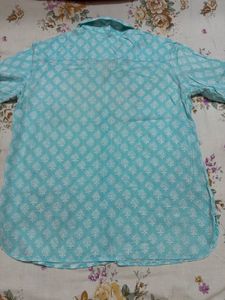 Blue Printed Cotton Kurta