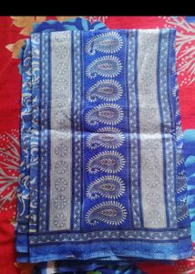 Blue Paisley Print Saree