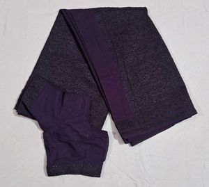 Elegant Purple Embroidered Saree with Blouse (free