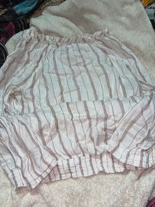 Off-Shoulder Striped Smocked Blouse